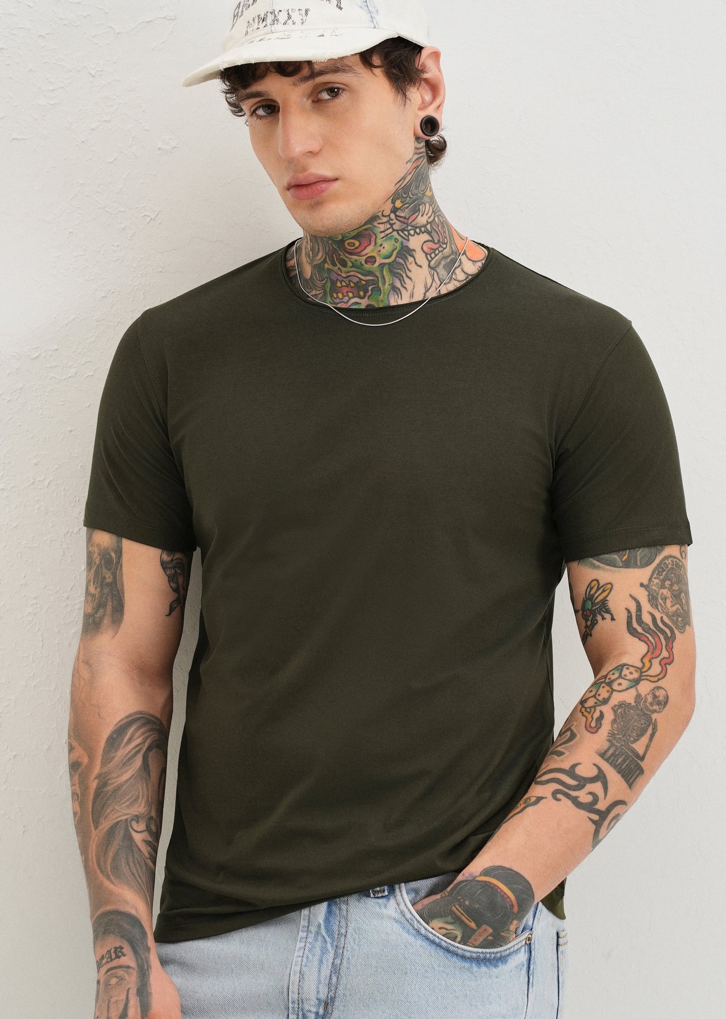 Moss Green Plain Crew neck T-shirt