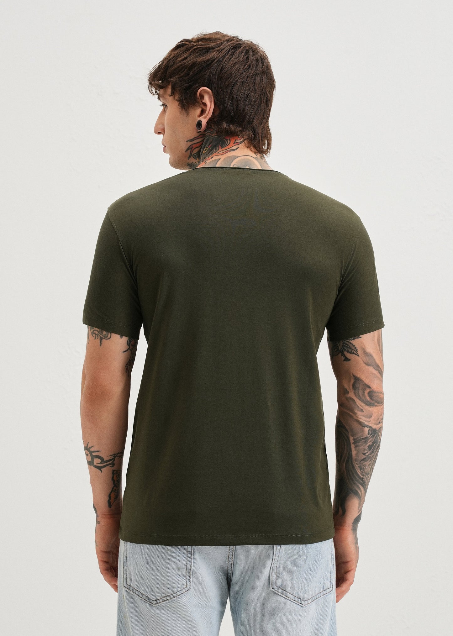 Moss Green Plain Crew neck T-shirt