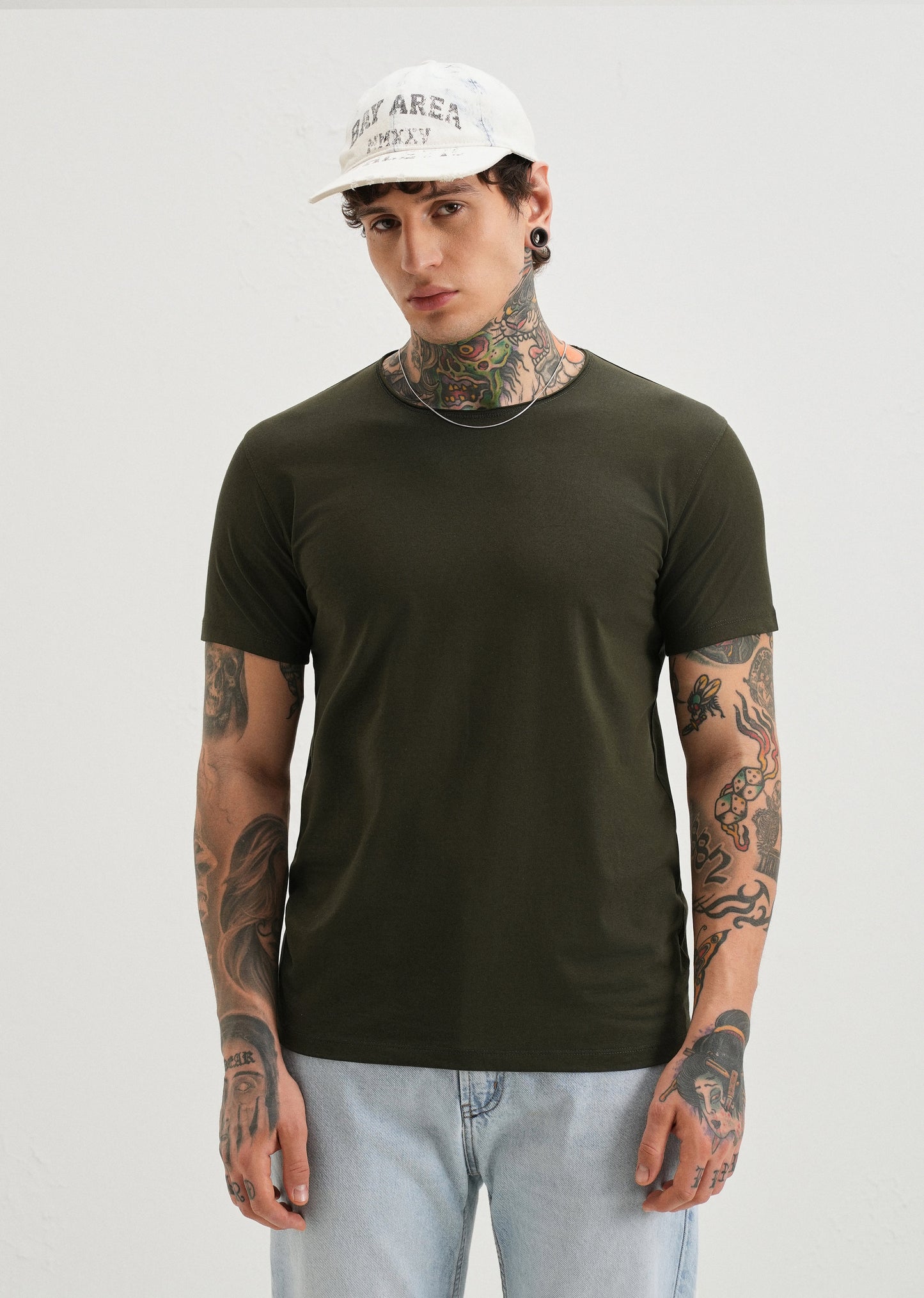Moss Green Plain Crew neck T-shirt