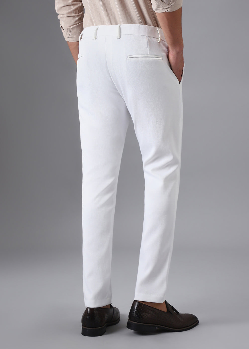 Musk White Blended Linen Formal Trouser