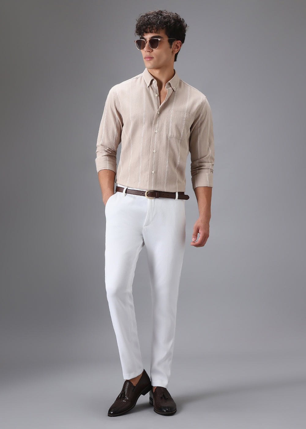 Musk White Blended Linen Formal Trouser