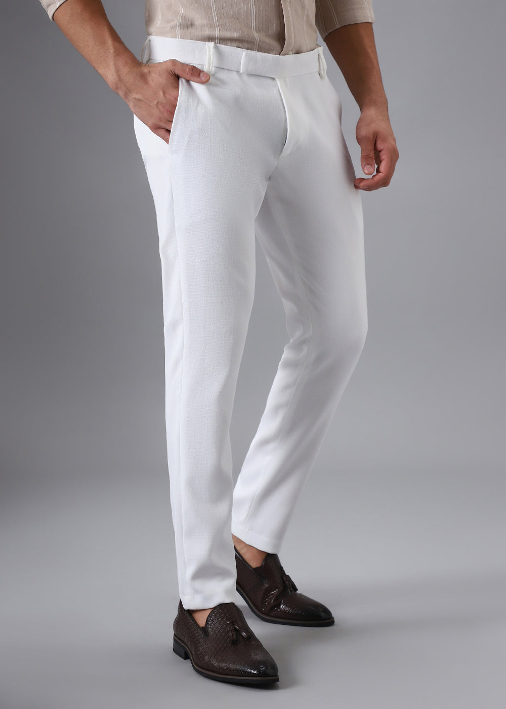 Musk White Blended Linen Formal Trouser