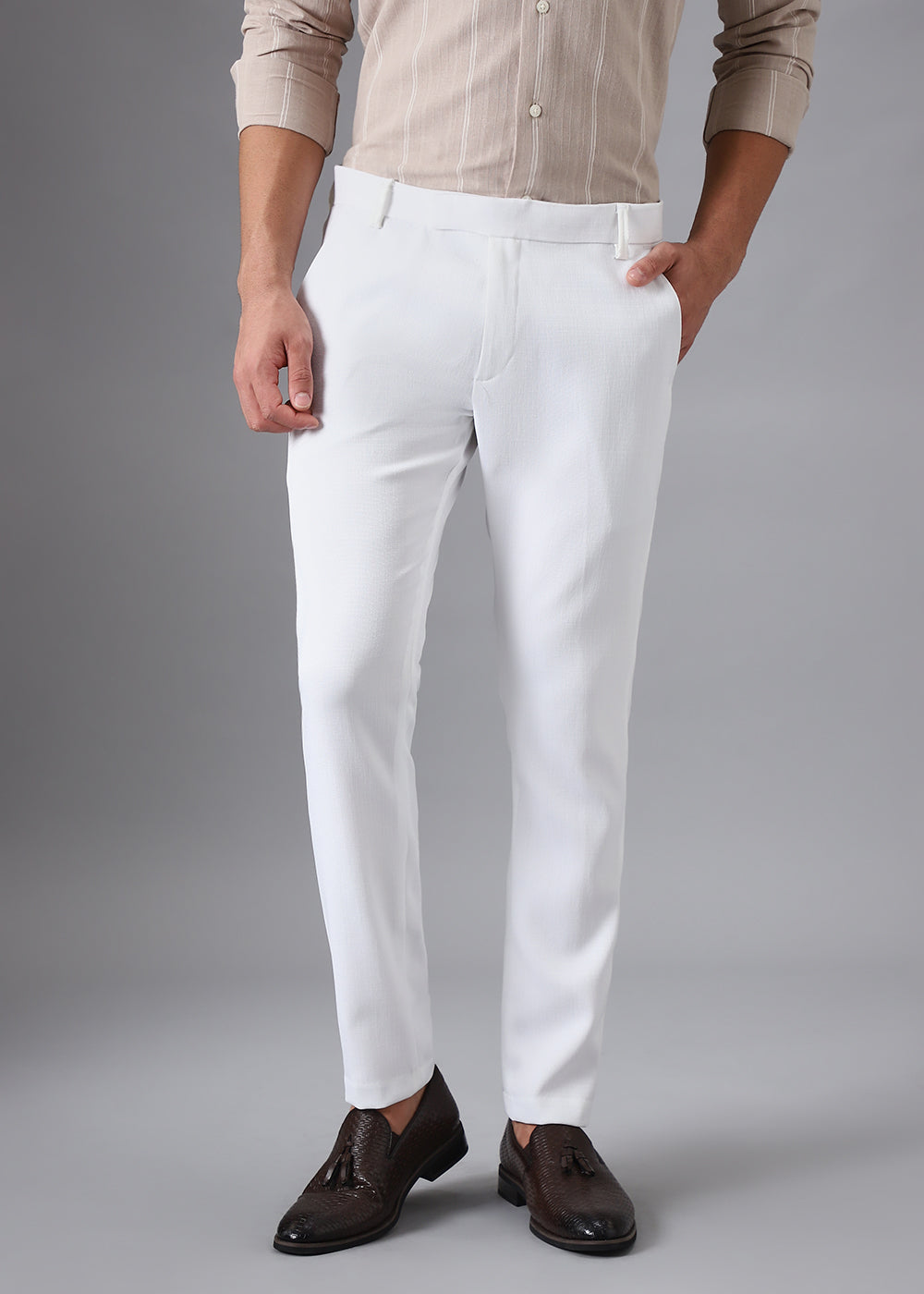 Musk White Blended Linen Formal Trouser