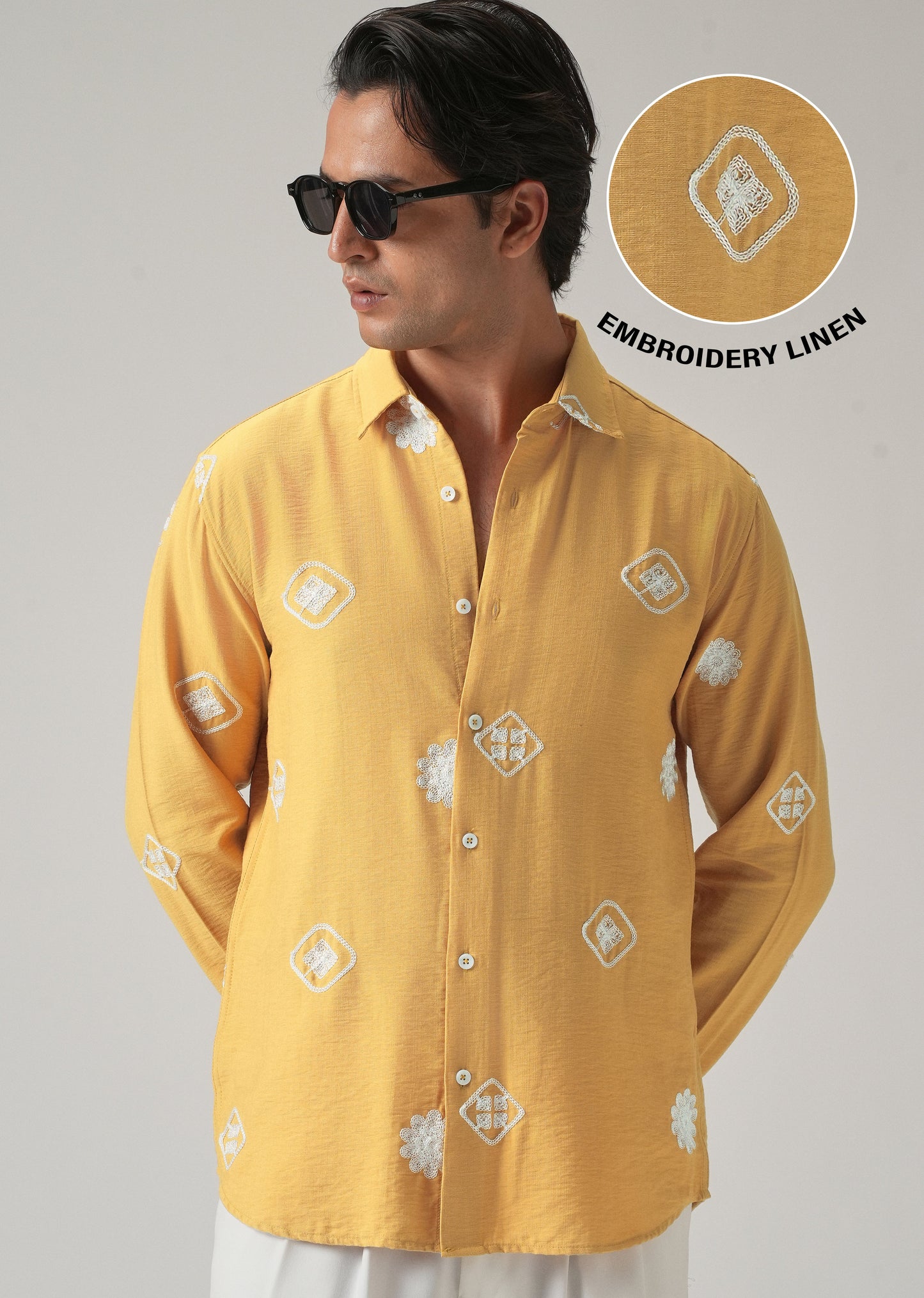 Mustard Motif Embroidery Shirt