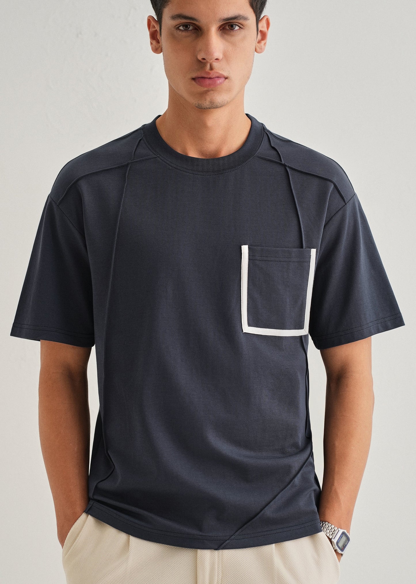 Navy Blue Cut & Sew Oversized T-shirt