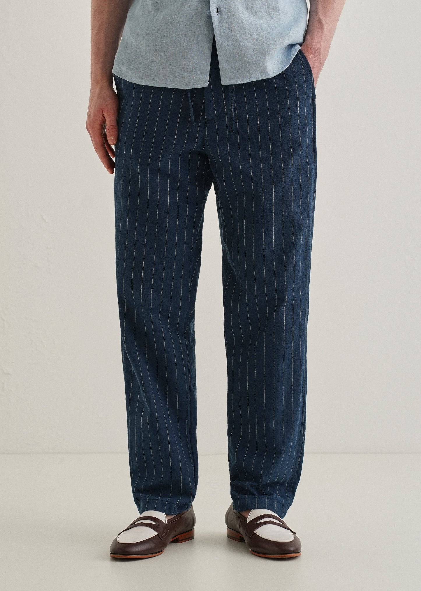 Navy Blue Stripe Relaxed Linen Trouser