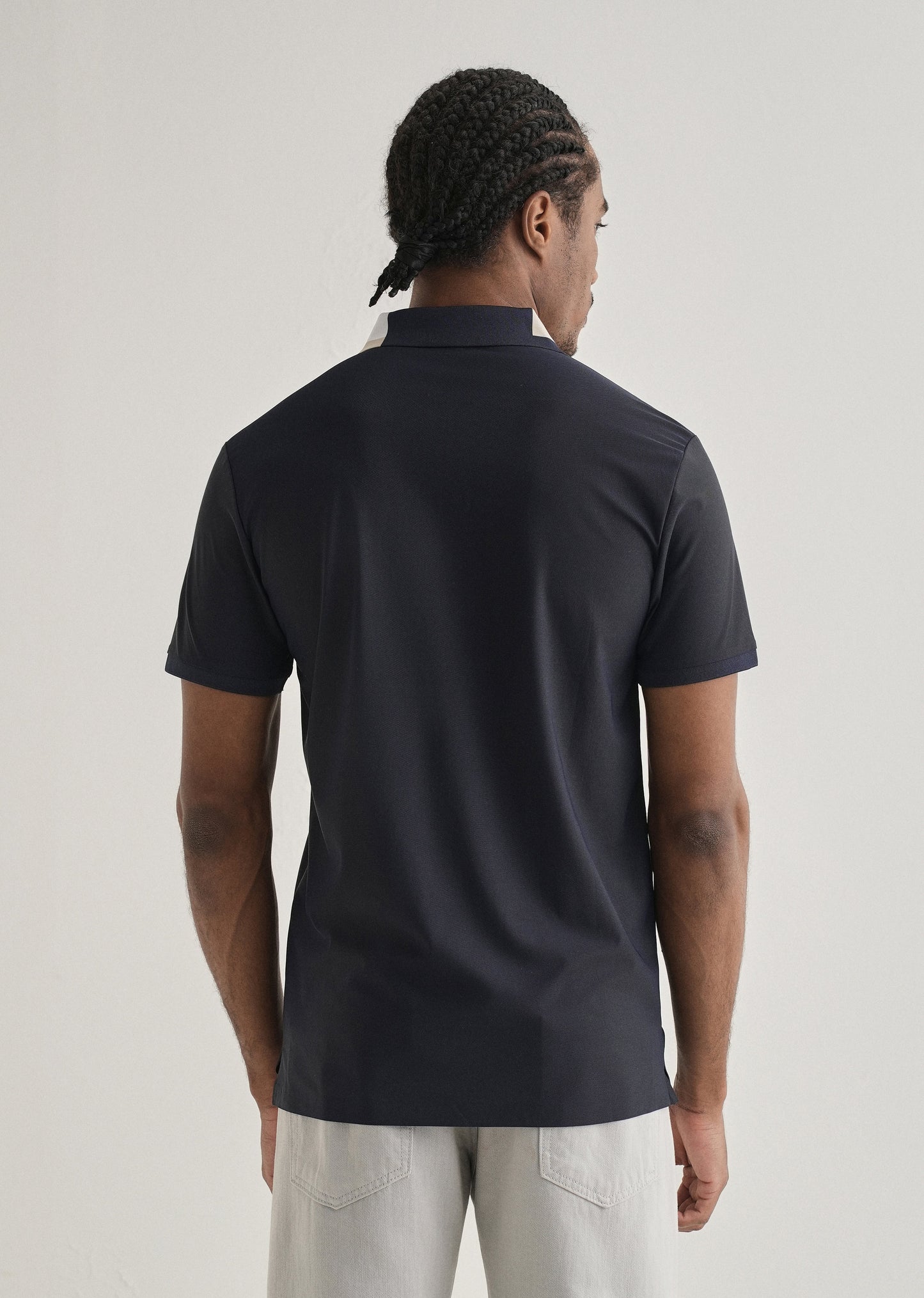 Navy Blue Zipper Polo Collar Seamless T-shirt