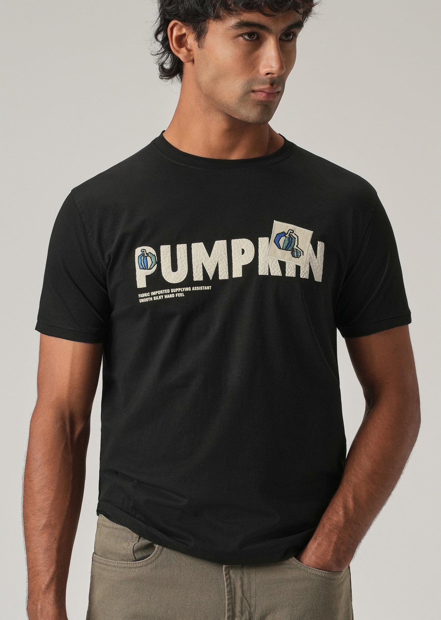 Noir Black Embossed Slim Fit T-Shirt