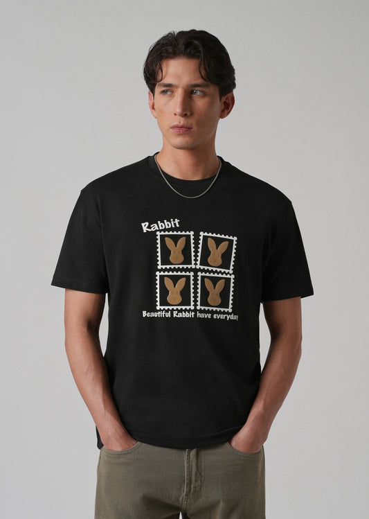 Noir Black Embossed Printed Slim Fit T-shirt