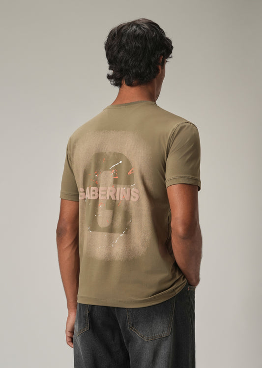 Olive Back Print Slim Fit T-Shirt