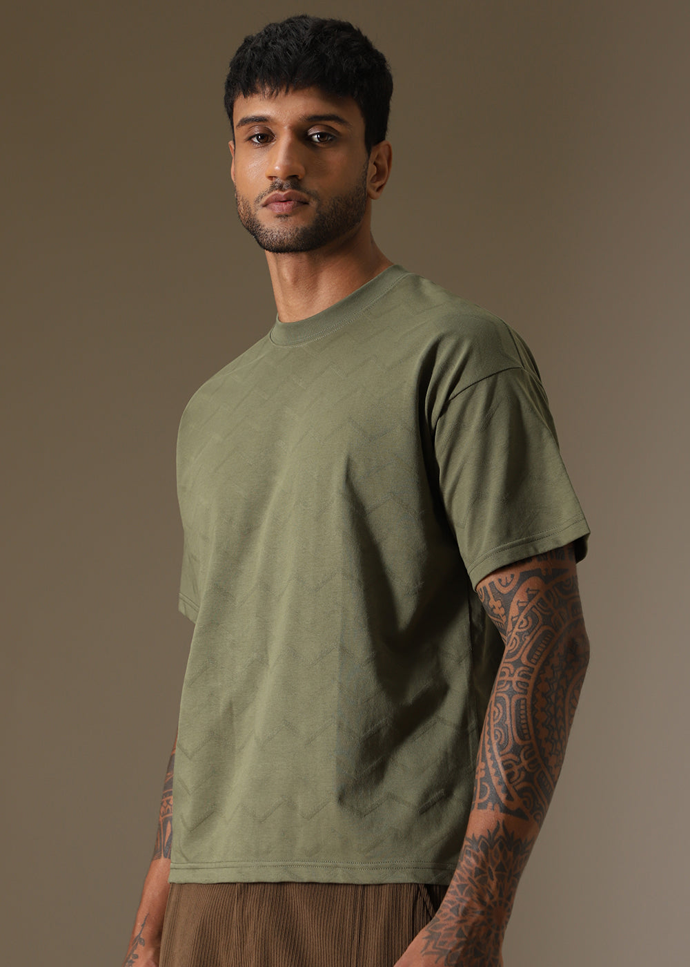Olive Plain Drop Shoulder Oversized T-shirt