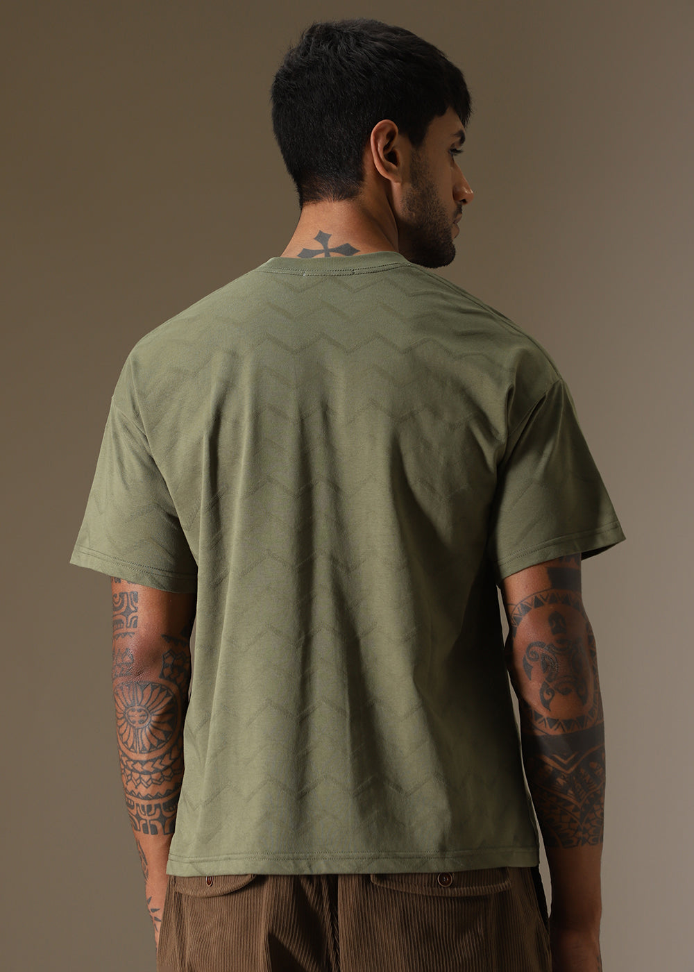 Olive Plain Drop Shoulder Oversized T-shirt