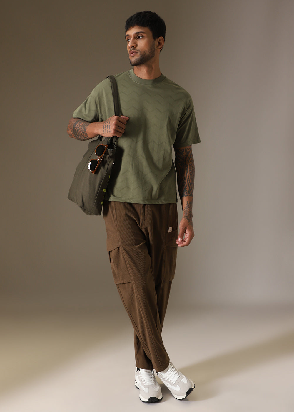 Olive Plain Drop Shoulder Oversized T-shirt