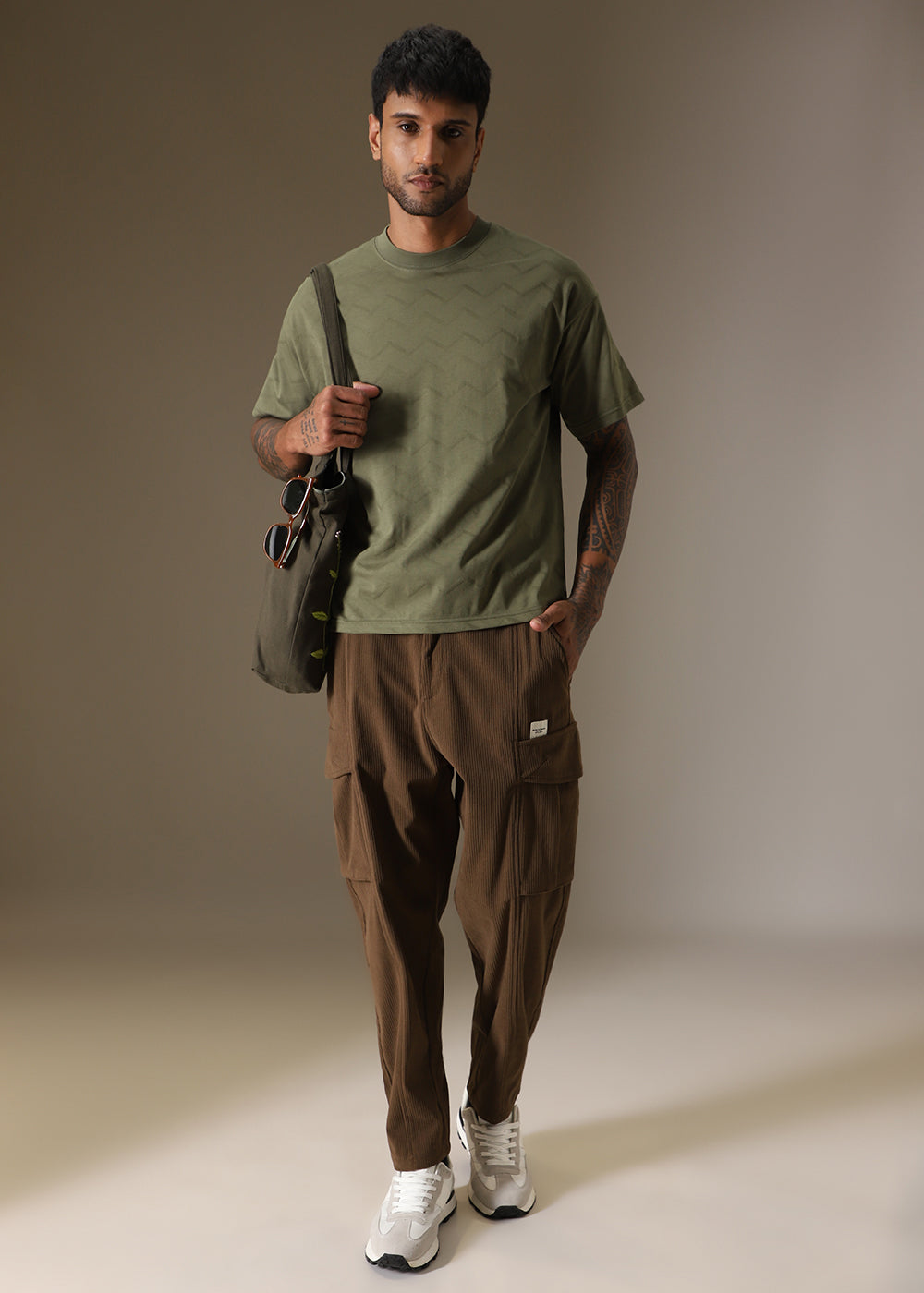 Olive Plain Drop Shoulder Oversized T-shirt