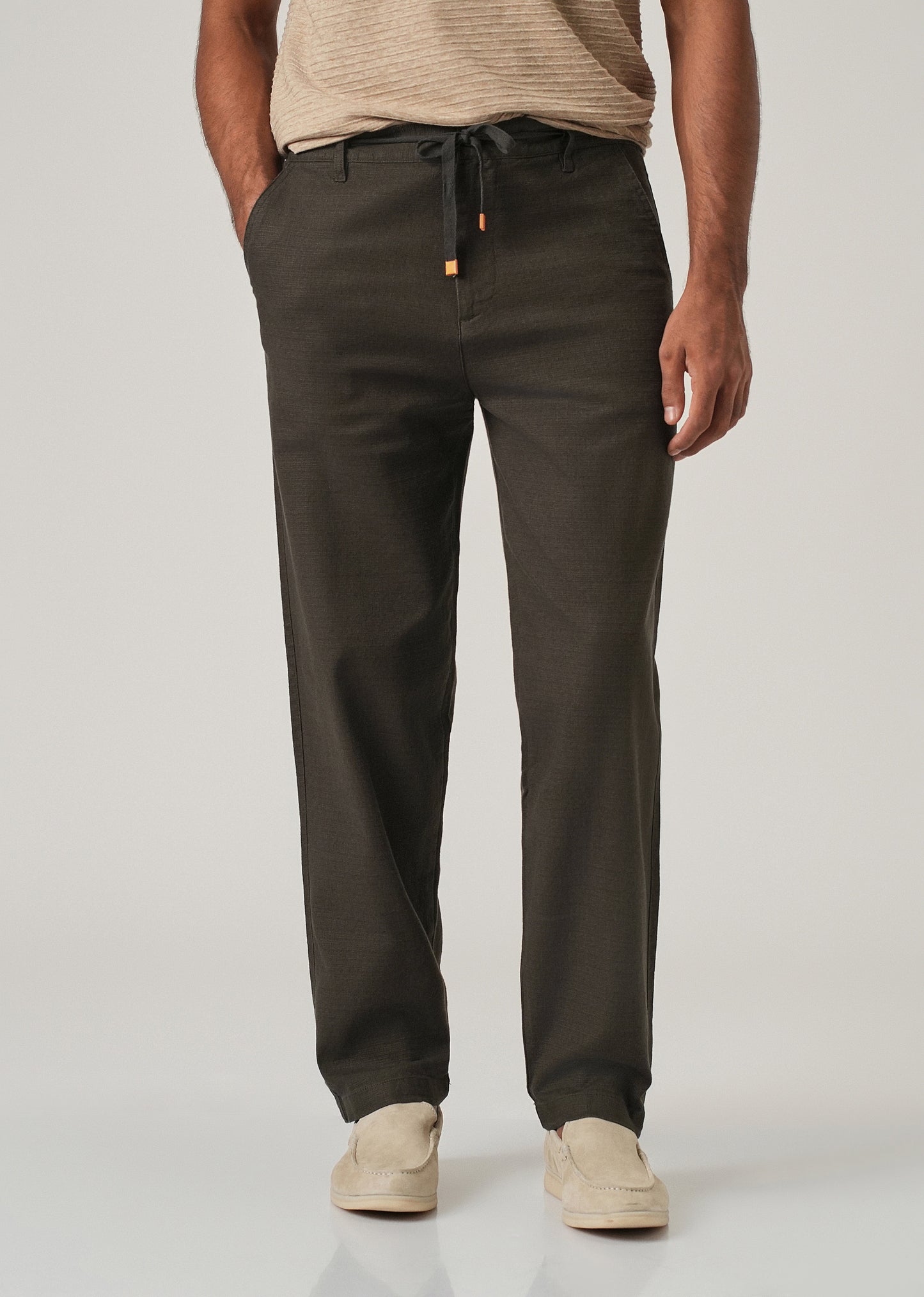 Olive Linen-Look Cotton Trousers