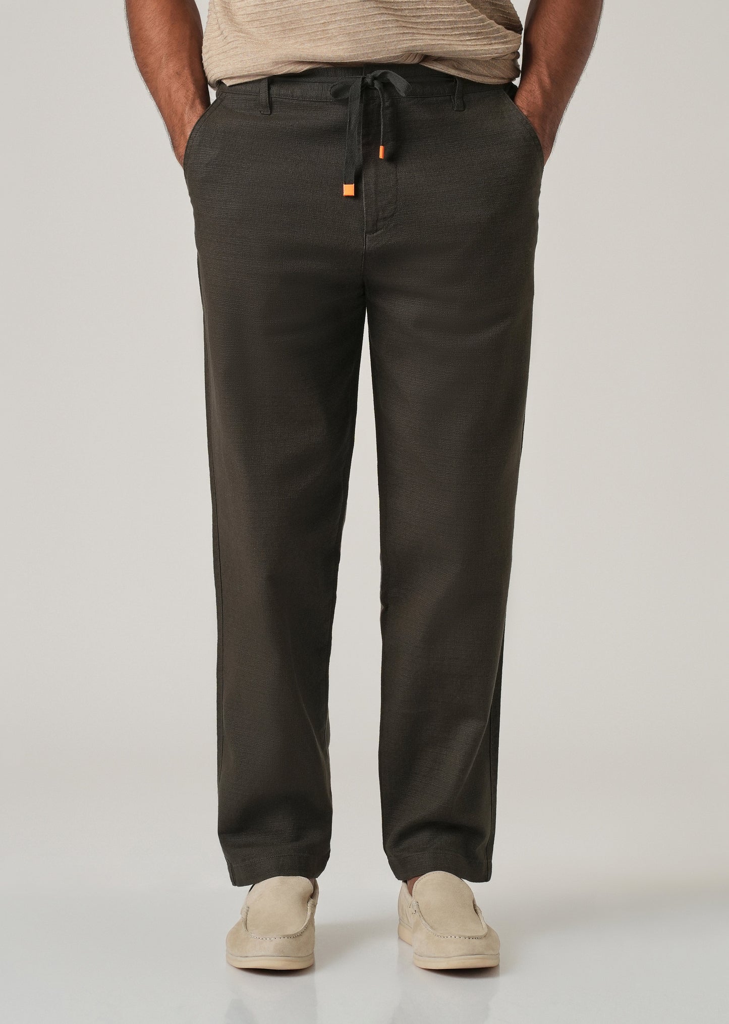 Olive Linen-Look Cotton Trousers