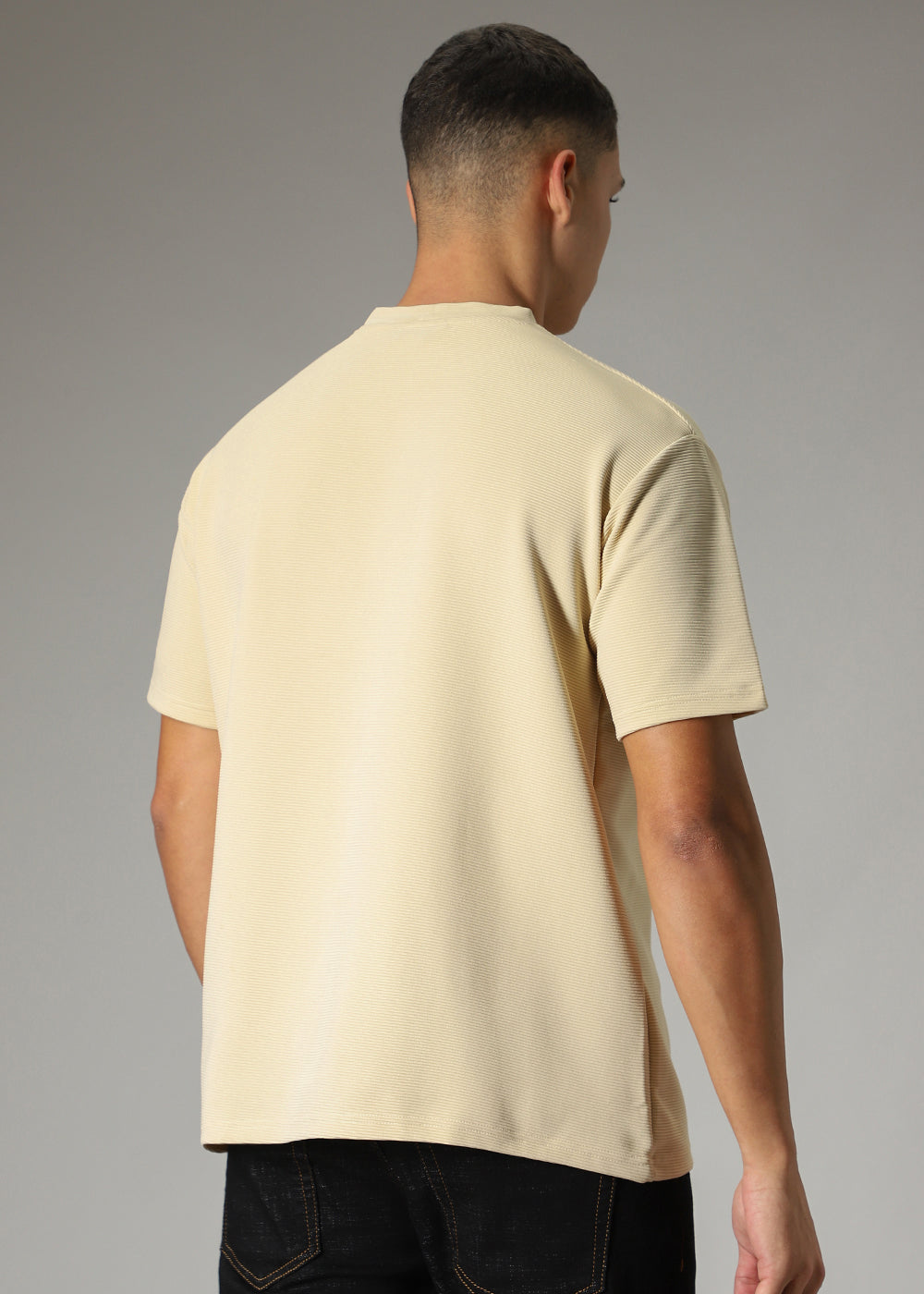 Oversized Cream Plain Textured T-shirt