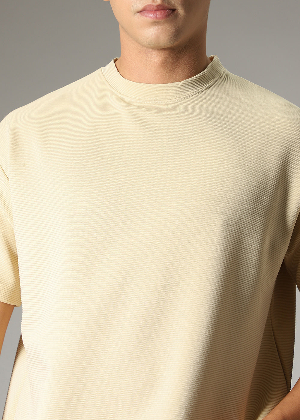 Oversized Cream Plain Textured T-shirt