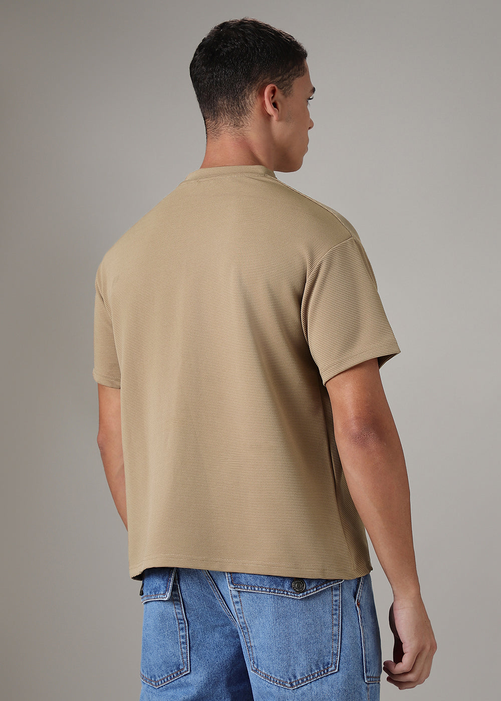 Oversized Coffee Plain Textured T-shirt