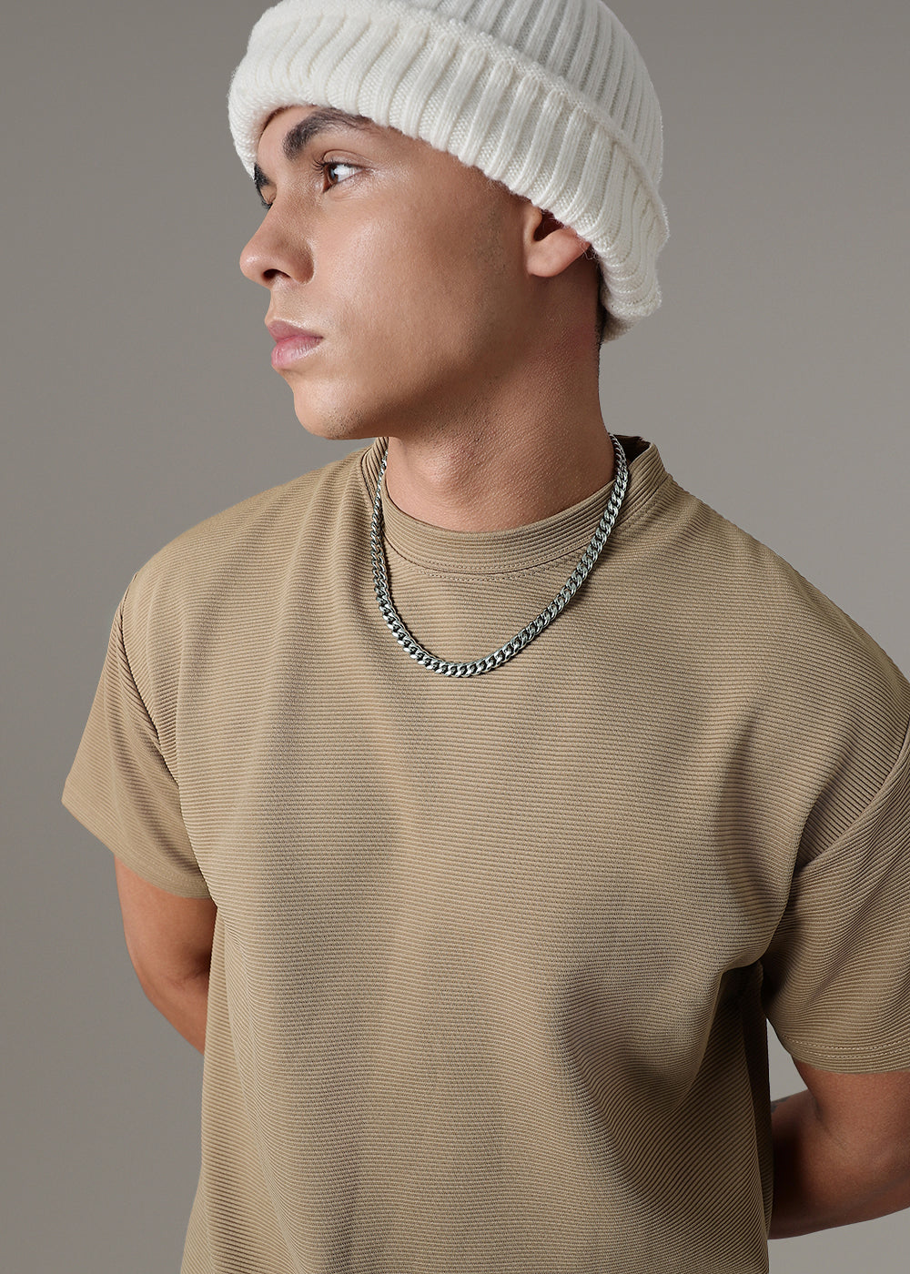 Oversized Coffee Plain Textured T-shirt
