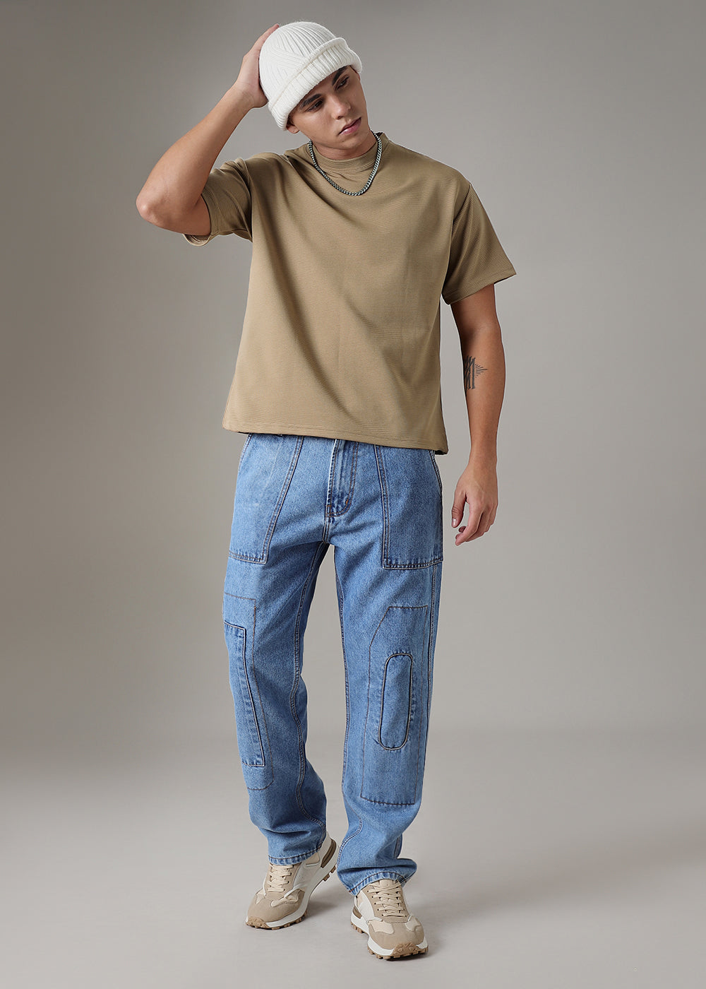 Oversized Coffee Plain Textured T-shirt