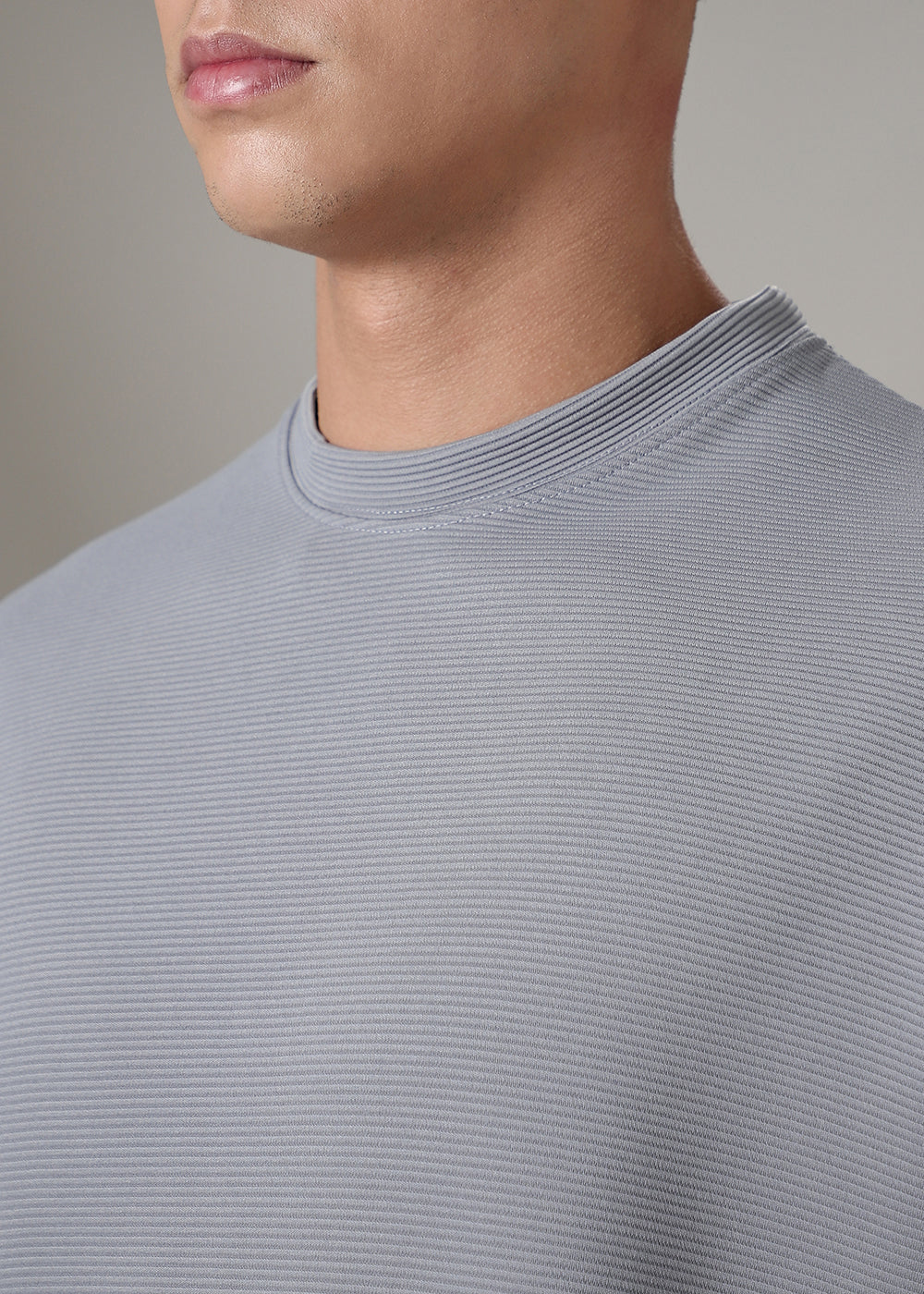 Oversized Light Grey Plain Textured T-shirt
