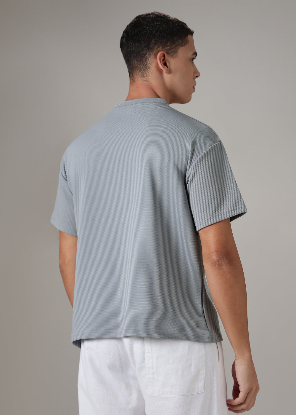 Oversized Light Grey Plain Textured T-shirt