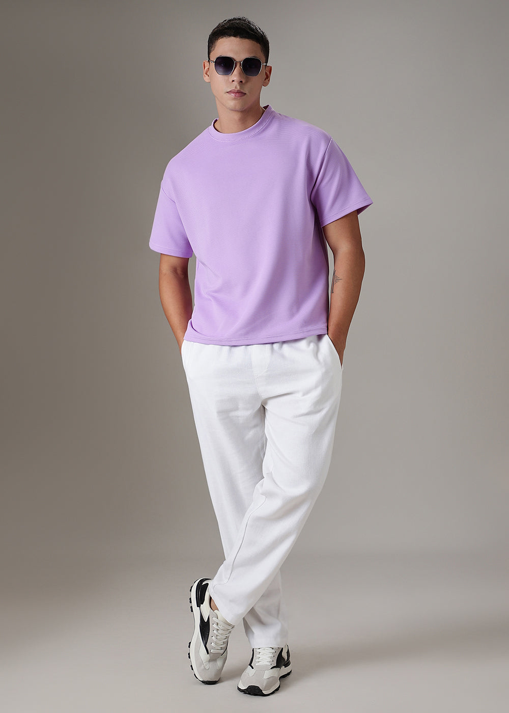 Oversized Lilac Plain Textured T-shirt