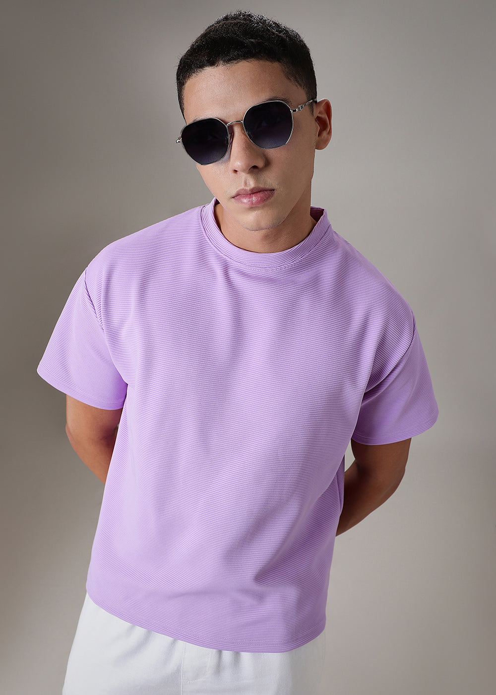 Oversized Lilac Plain Textured T-shirt