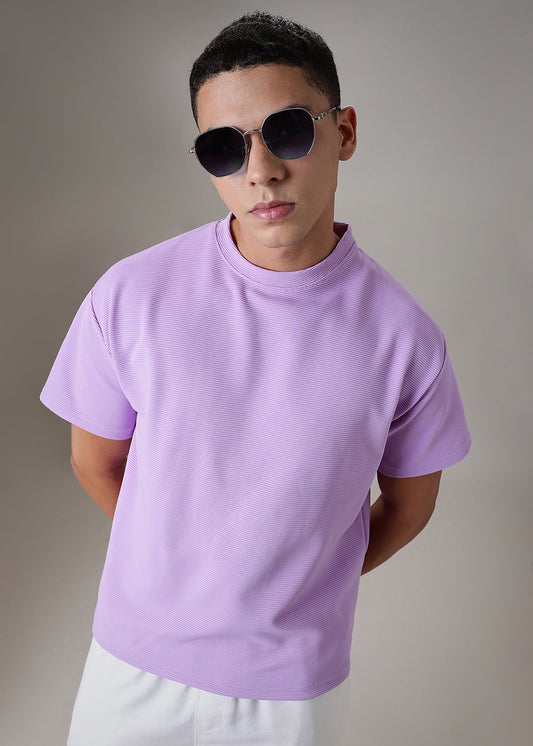 Oversized Lilac Plain Textured T-shirt