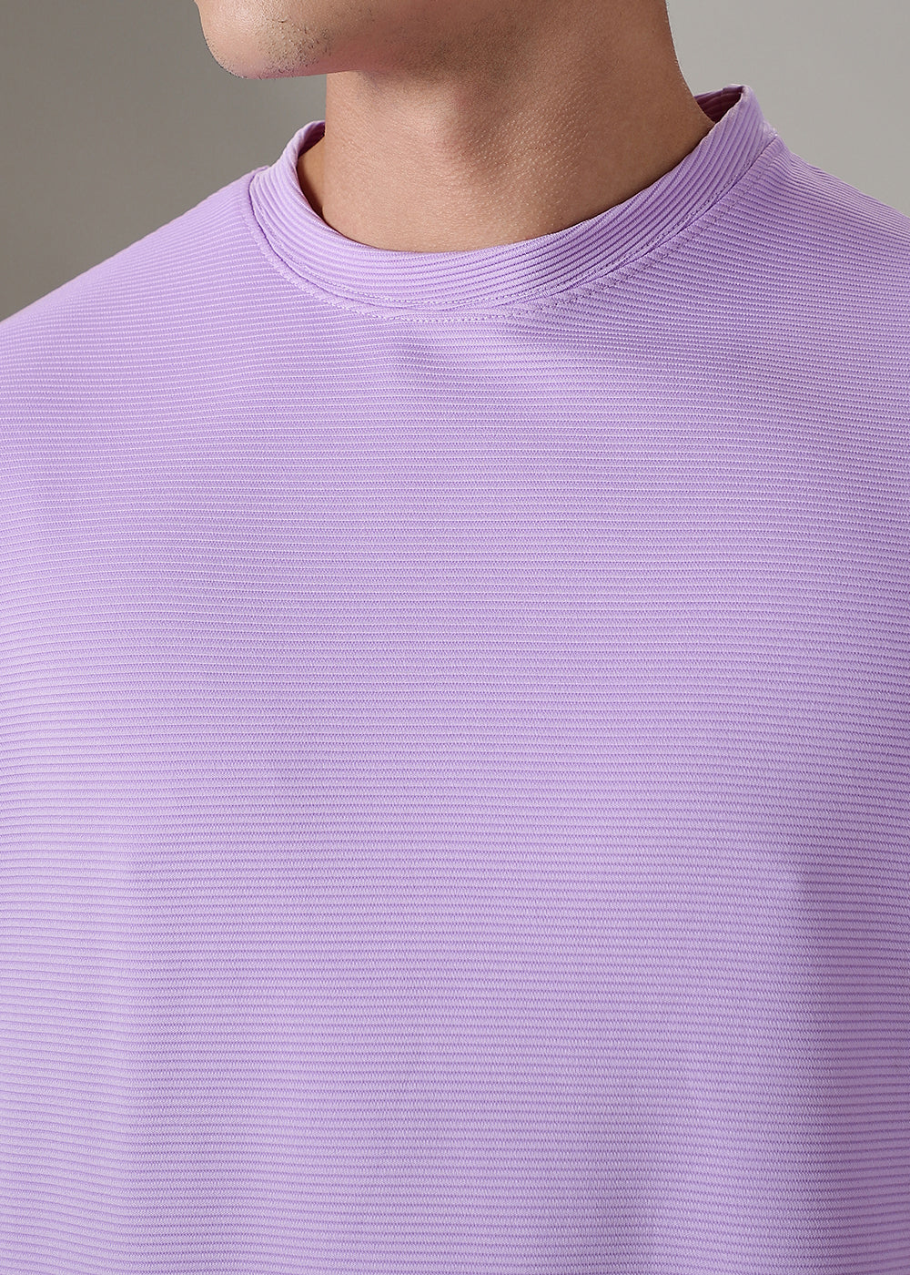 Oversized Lilac Plain Textured T-shirt