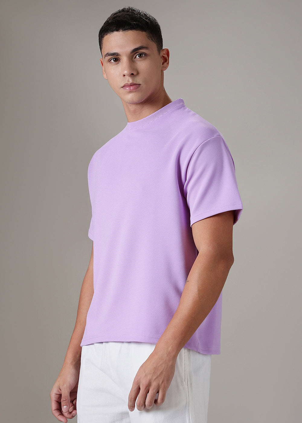 Oversized Lilac Plain Textured T-shirt
