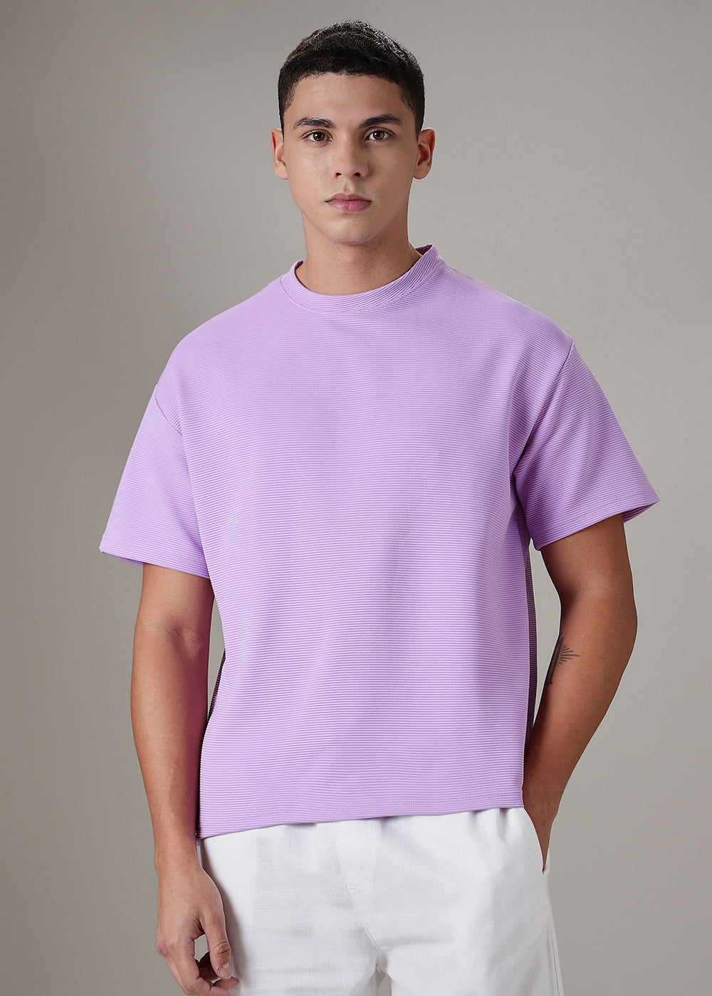 Oversized Lilac Plain Textured T-shirt