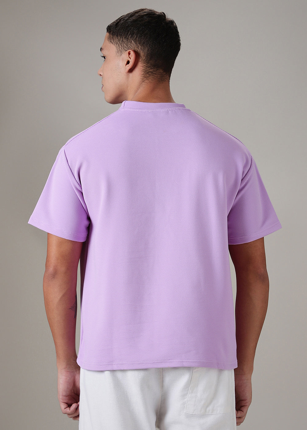 Oversized Lilac Plain Textured T-shirt