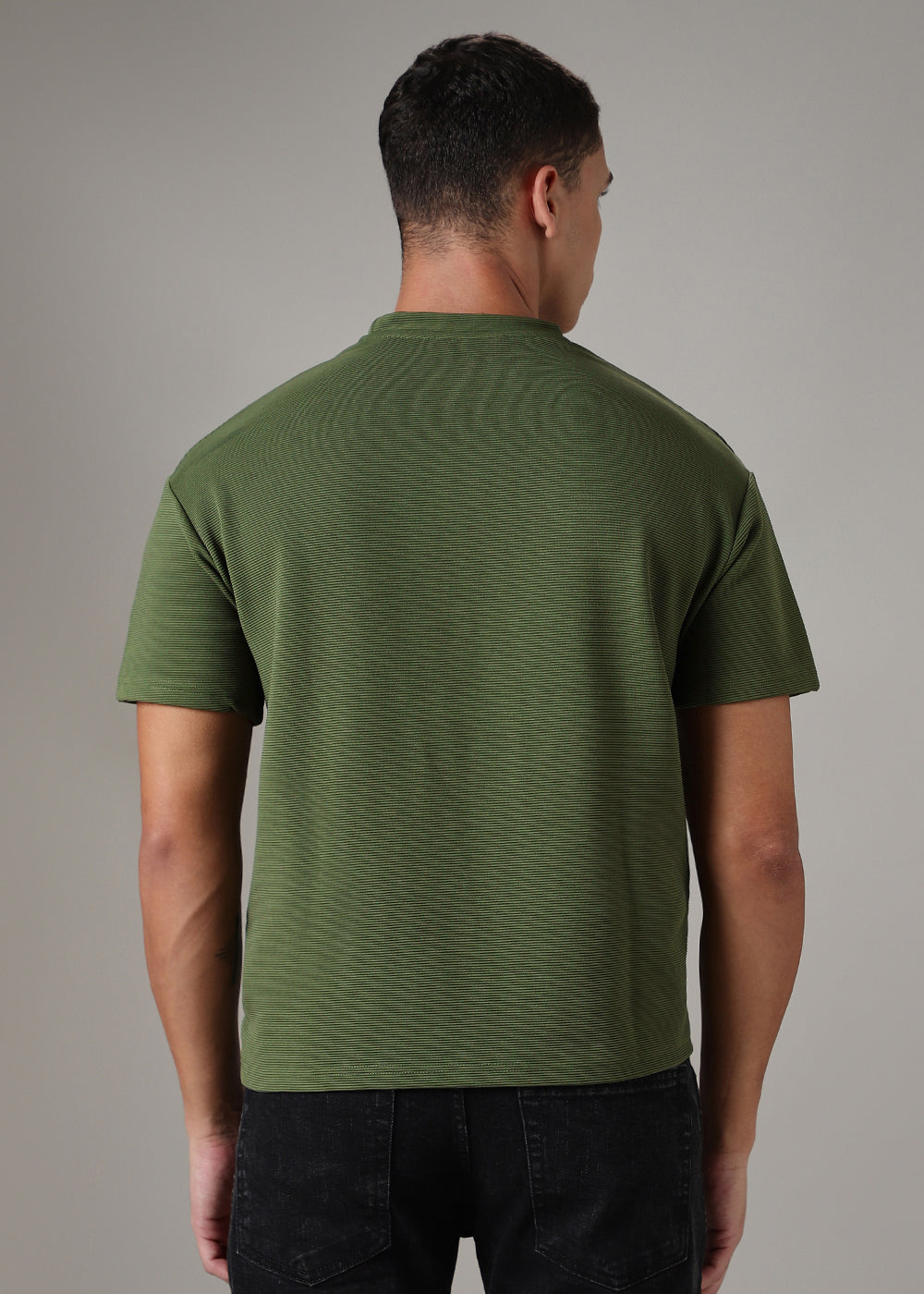 Oversized Olive Green Plain Textured T-shirt