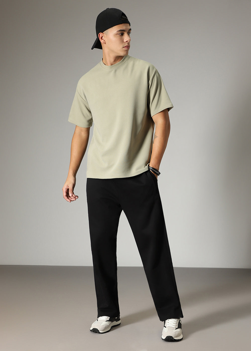 Oversized Pastel Green Plain Textured T-shirt
