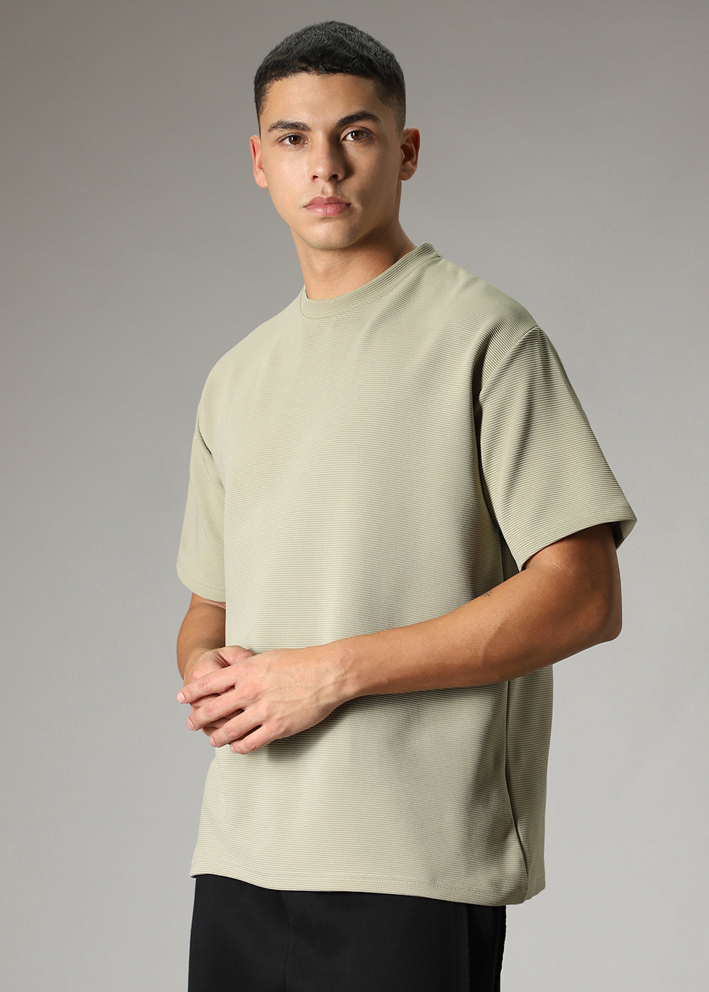 Oversized Pastel Green Plain Textured T-shirt