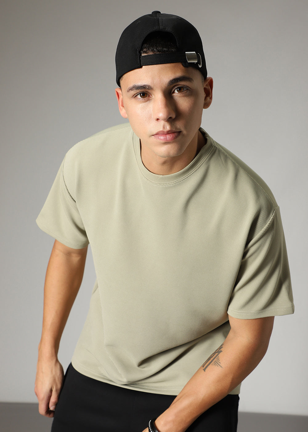 Oversized Pastel Green Plain Textured T-shirt
