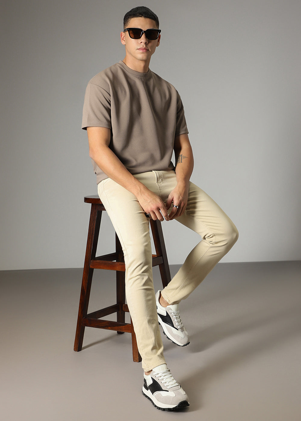 Oversized Tan Brown Plain Textured T-shirt