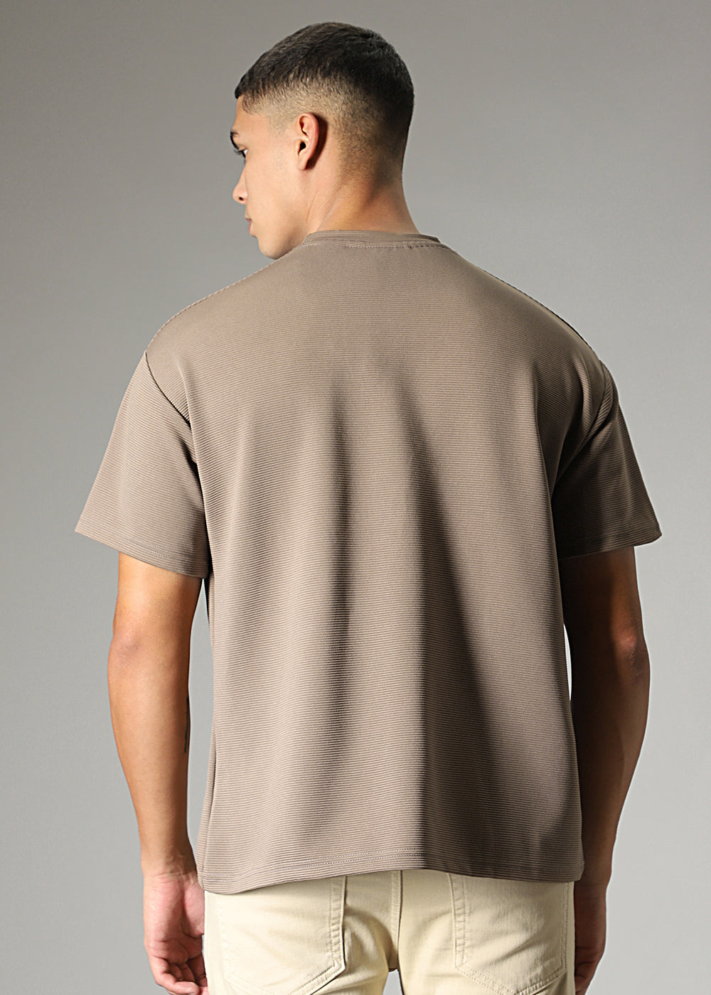 Oversized Tan Brown Plain Textured T-shirt