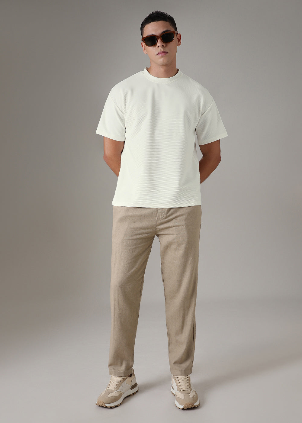 Oversized White Plain Textured T-shirt