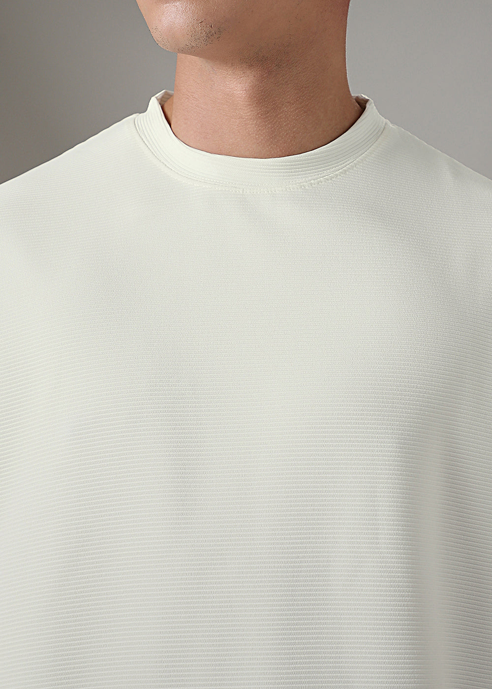 Oversized White Plain Textured T-shirt