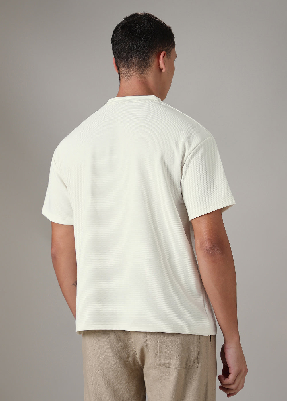 Oversized White Plain Textured T-shirt