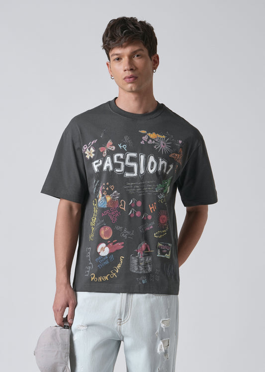 Passion Grey Printed Oversized T-shirt
