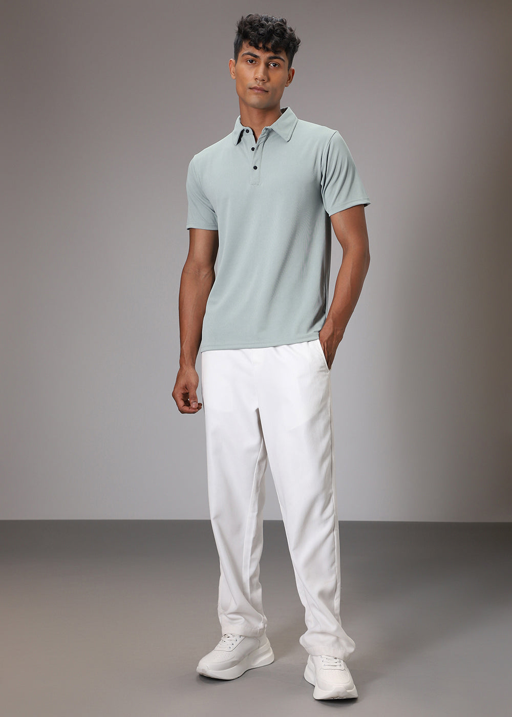 Pastel Green Plain Ribbed Polo T-shirt