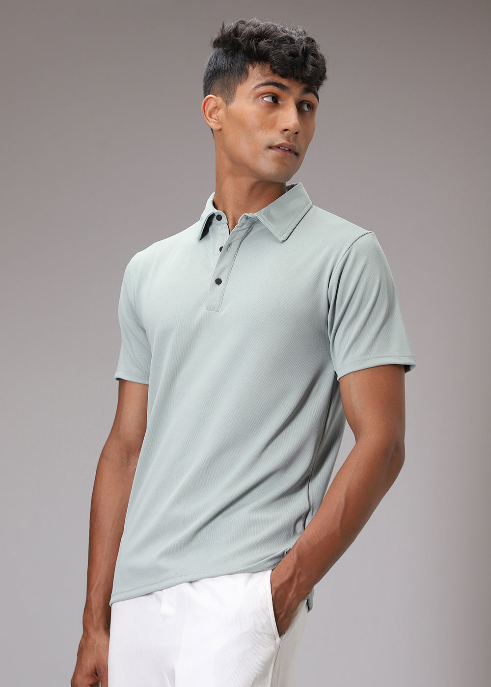 Pastel Green Plain Ribbed Polo T-shirt
