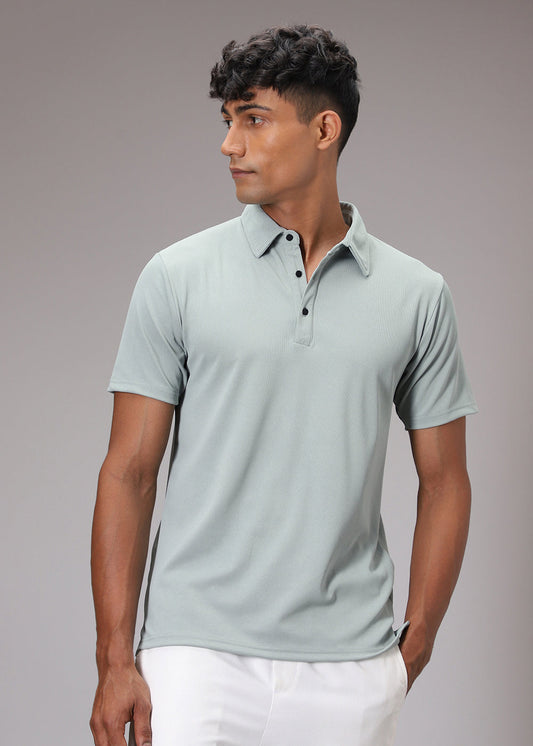 Pastel Green Plain Ribbed Polo T-shirt