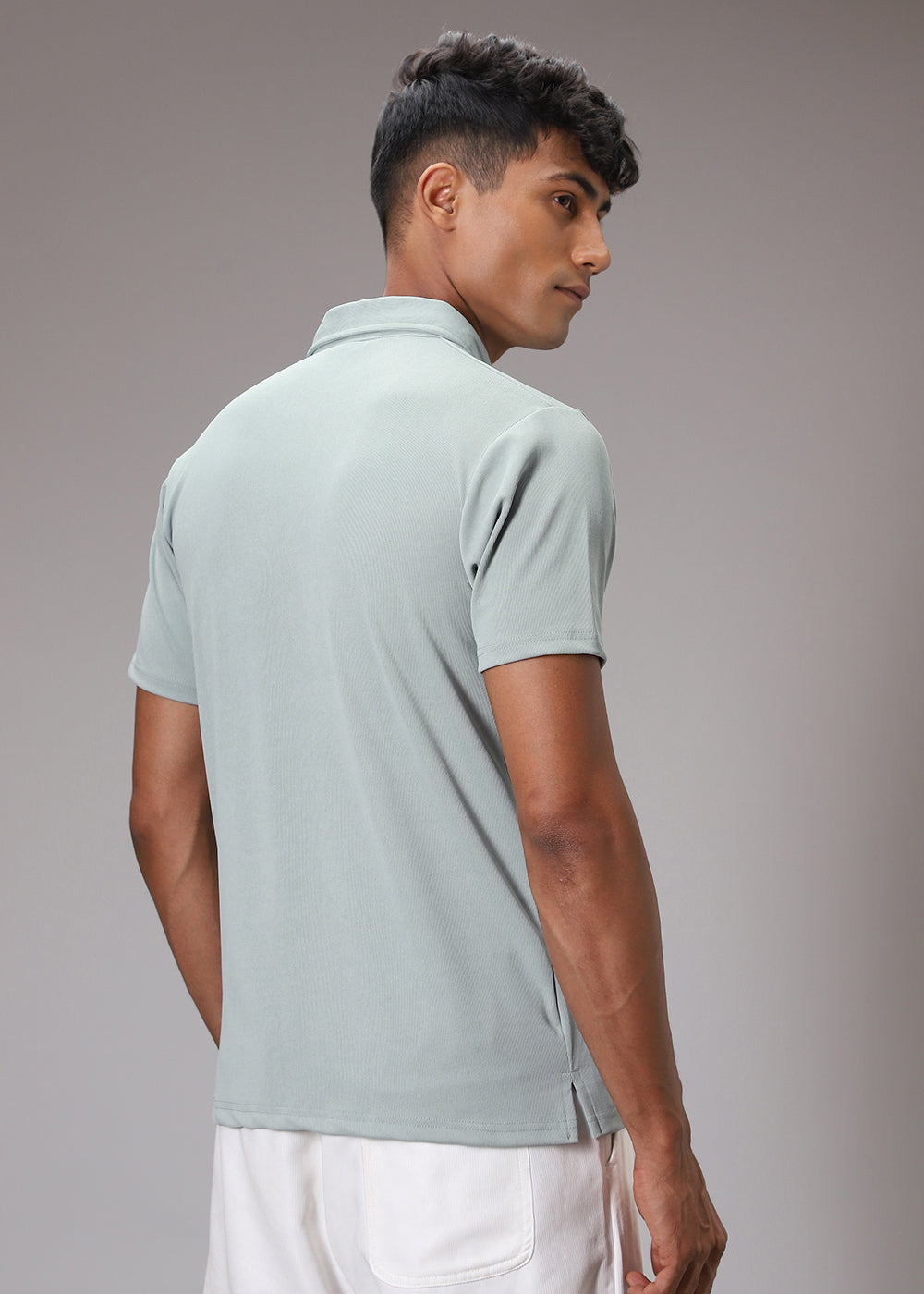 Pastel Green Plain Ribbed Polo T-shirt