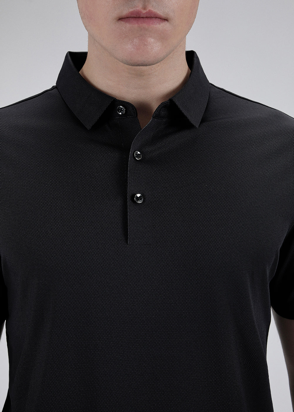 Patterned Black Plain Stitchless Polo T-shirt