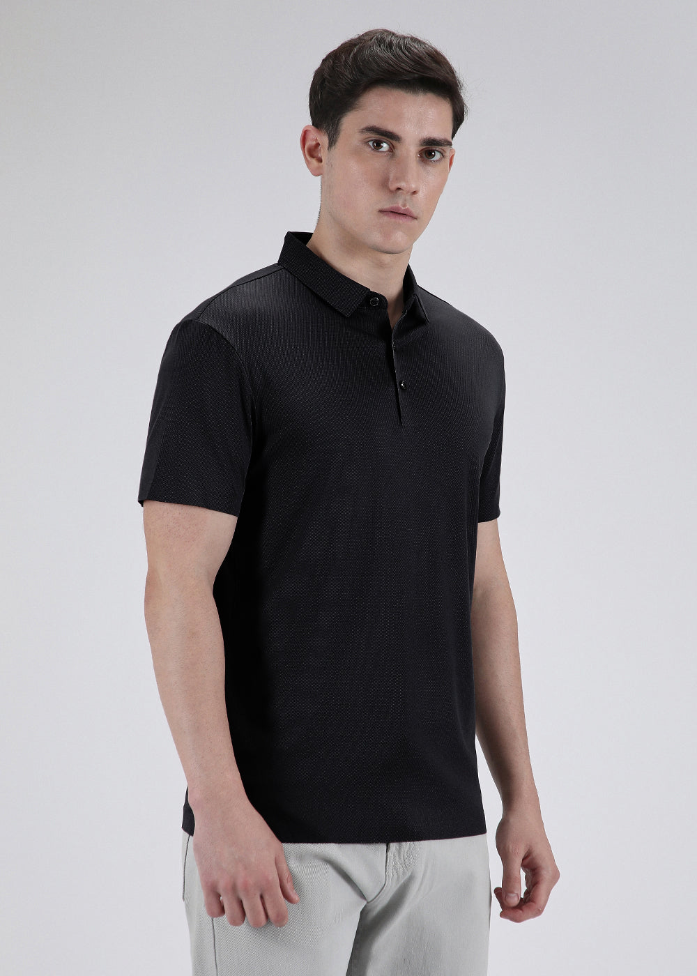Patterned Black Plain Stitchless Polo T-shirt